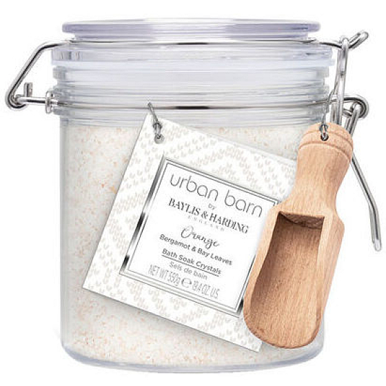 Baylis & Harding Pomeranč, Bergamot a Bobkové listy krystalky do koupele 550 g + dřevěná lopatka, kosmetická sada