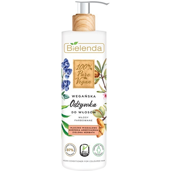 Bielenda 100% Pure Vegan Mandlové mléko + Zelený čaj kondicionér na barvené vlasy 240 ml
