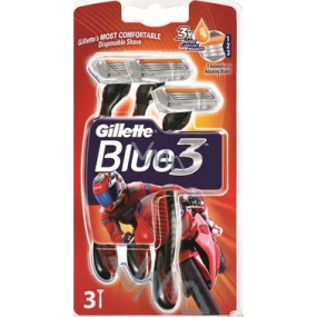 Gillette Blue 3 Pride pohotové holítko s lubrikačním páskem pro muže 3 kusy červené
