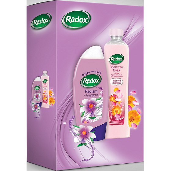 Radox Radiant sprchový gel 250 ml + Moisture Soak koupelová pěna 500 ml, kosmetická sada