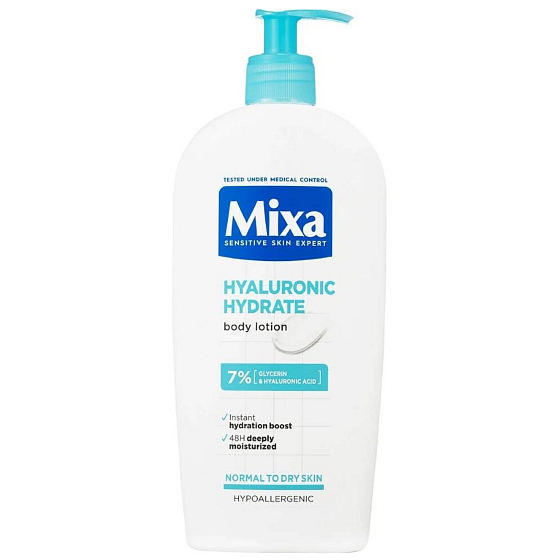 Mixa Hyalurogel intenzivní hydratační tělové mléko pro suchou a citlivou pokožku dávkovač 400 ml