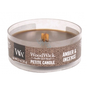 WoodWick Amber & Incense - Ambra a kadidlo vonná svíčka s dřevěným knotem petite 31 g