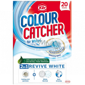 K2r Colour Catcher Stop obarvení prací ubrousky pro bílé prádlo a oživení bílé 20 kusů