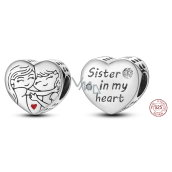 Charm Sterlingové stříbro 925 Sestra v mém srdci, korálek srdce na náramek rodina