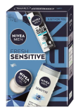Nivea Men Fresh Sensitive Invisible Black & White Fresh antiperspirant sprej 150 ml + Nivea Men Sensitive sprchový gel 250 ml + Nivea Men Creme krém na obličej, tělo a ruce 30 ml, kosmetická sada pro muže