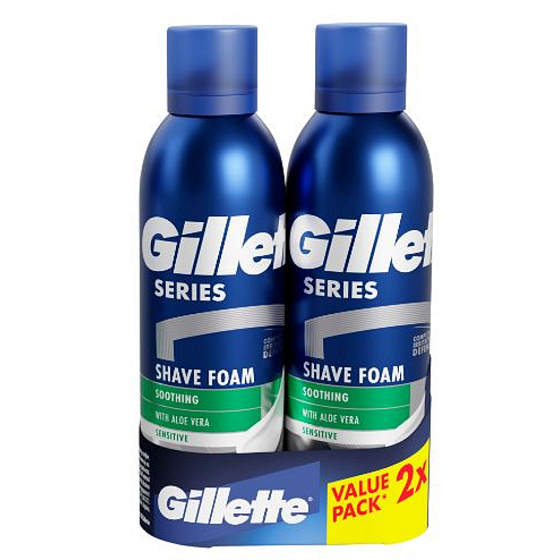 Gillette Series Sensitive Aloe Vera pěna na holení pro muže 2 x 200 ml, duopack