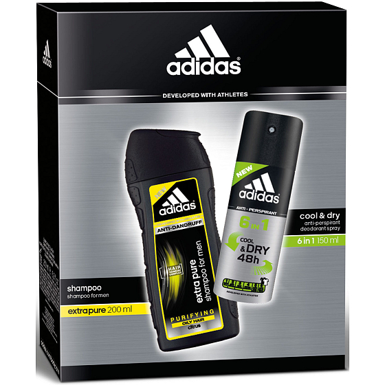 Adidas Cool & Dry 48h 6v1 antiperspirant deodorant sprej pro muže 150 ml + Extra Pure šampon na vlasy proti lupům 200 ml, kosmetická sada
