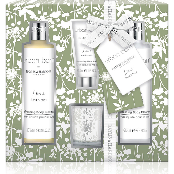 Baylis & Harding Limetka, Bazalka a Máta koupelový a sprchový krém 250 ml + mycí gel 250 ml + krém na ruce 30 ml + vonná svíčka 60 g, kosmetická sada