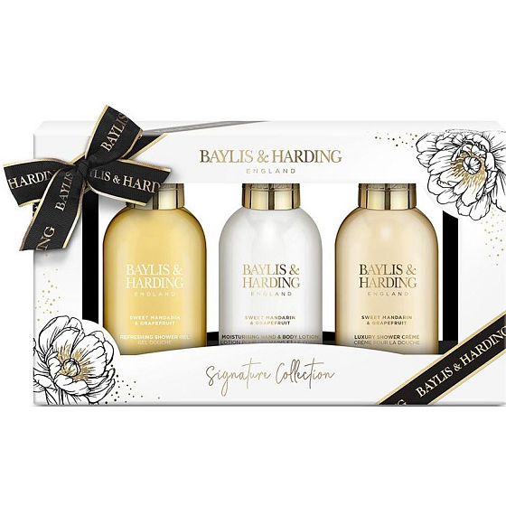 Baylis & Harding Sladká mandarinka a Grapefruit sprchový gel 100 ml + krém na ruce a tělo 100 ml + sprchový krém 100 ml, kosmetická sada pro ženy