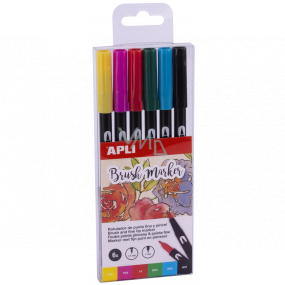 Apli Brush Marker štětcový fix se dvěma hroty 6 kusů, sada