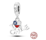 Charm Sterlingové stříbro 925 Miluji Chille - I Love Chile, 2v1 přívěsek na náramek cestování