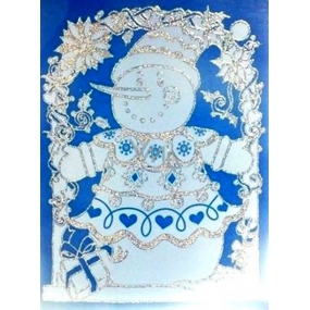 Okenní fólie bez lepidla sněhulák stříbrné glitry oblouk 30 x 20 cm