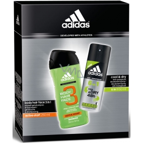 Adidas Cool & Dry 48h 6v1 antiperspirant deodorant sprej pro muže 150 ml + Active Start 3v1 sprchový gel na tělo, vlasy a tvář pro muže 250 ml, kosmetická sada