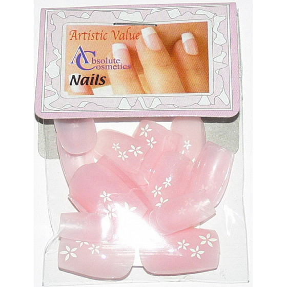 Absolute Cosmetics Nails umělé nehty francouzská manikúra 21000 růžové s kytkami 20 kusů