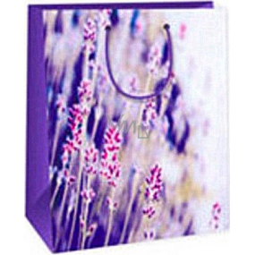 Ditipo Dárková papírová taška 26,4 x 13,7 x 32,4 cm fialovo bílá s květy