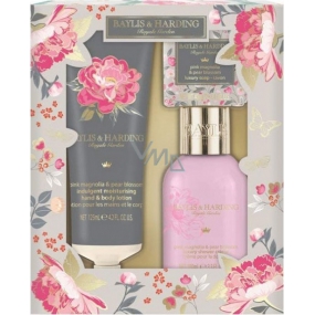 Baylis & Harding Růžová magnolie a Hruškový květ sprchový gel 100 ml + tělové mléko 125 ml + toaletní mýdlo 40 g, kosmetická sada