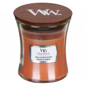 WoodWick Chilli Pepper Gelato - Zmrzlina s čili a pepřem vonná svíčka s dřevěným knotem a víčkem sklo malá 85 g