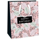 Ditipo Dárková papírová taška 26,4 x 32,7 x 13,6 cm Glitter Happy Birthday růžová