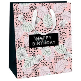 Ditipo Dárková papírová taška 26,4 x 32,7 x 13,6 cm Glitter Happy Birthday růžová