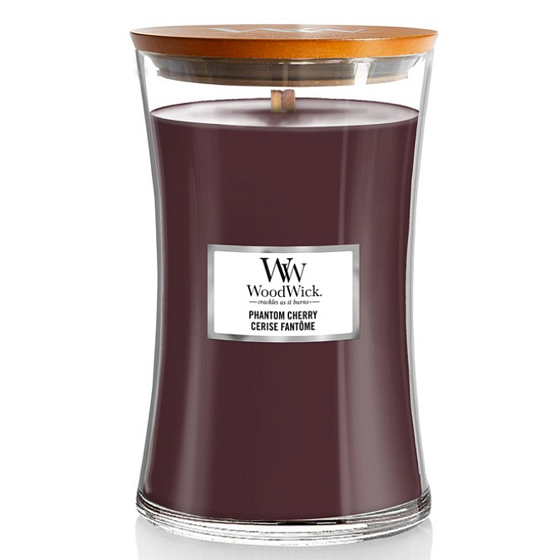 WoodWick Phantom Cherry - Přízračná třešeň vonná svíčka s dřevěným knotem a víčkem sklo velká 609 g