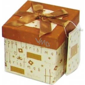 Anděl Dárková krabička skládací s mašlí vánoční béžovozlatá se zlatou mašlí 17 x 17 x 17 cm 1 kus