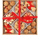 Slaměné dekorace v dřevěné krabičce s červený dekor 32 kusů