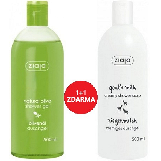 Ziaja Oliva sprchový gel 500 ml + Kozí mléko sprchový gel 500 ml, duopack