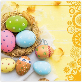 Aha Papírové ubrousky 3 vrstvé 33 x 33 cm 20 kusů Velikonoční barevná vajíčka s kvítky v ošatce