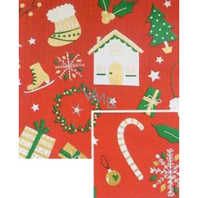 Nekupto Dárkový balicí papír vánoční 70 x 200 cm Červený, domečky, dárky, věneček