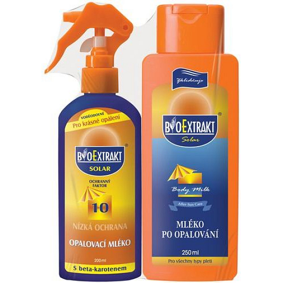 BioExtrakt SPF10 Opalovací mléko 200 ml sprej + mléko 250 ml, kosmetická sada