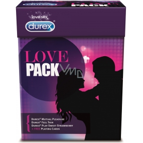 Durex Love Pack kondomy, lubrikační gel 50 ml a hrací karty dárkové balení