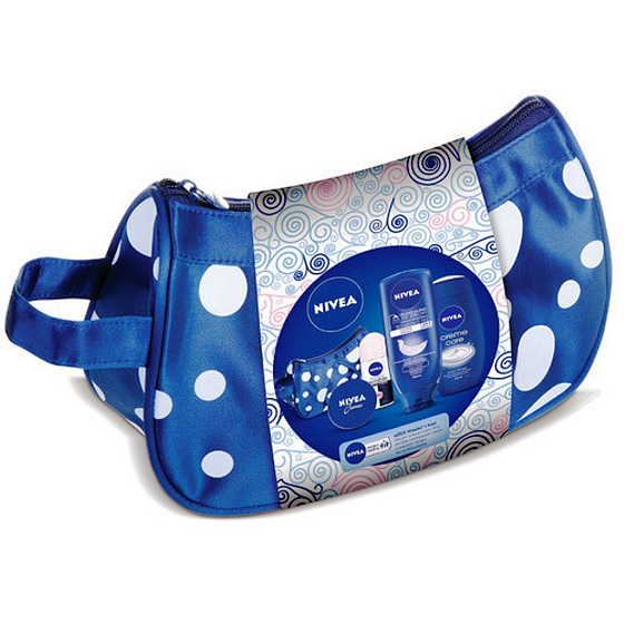 Nivea Creme Care sprchový gel 250 ml + Invisible Black & White Clear kuličkový antiperspirant 50 ml + tělové mléko do sprchy 400 ml + krém 30 ml + taštička, pro ženy kosmetická sada