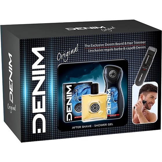 Denim Original voda po holení 100 ml + sprchový gel 250 ml + zastřihovač vousů, kosmetická sada