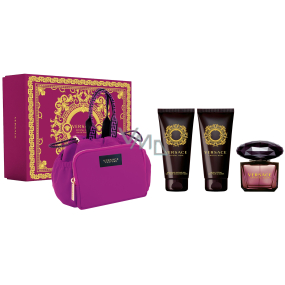 Versace Crystal Noir toaletní voda 90 ml + tělové mléko 100 ml + sprchový gel 100 ml + dámská kabelka, dárková sada pro ženy