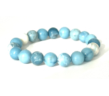 Larimar náramek elastický přírodní kámen, kulička 9 - 10 mm / 16 - 17 cm, klid - mír - vyrovnanost