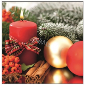 Aha Papírové ubrousky 3 vrstvé 33 x 33 cm 20 kusů Vánoční Červená svíčka s mašlí