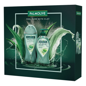 Palmolive Purifying Clay sprchový gel s jílem 250 ml + tekuté mýdlo dávkovač 250 ml, kosmetická sada