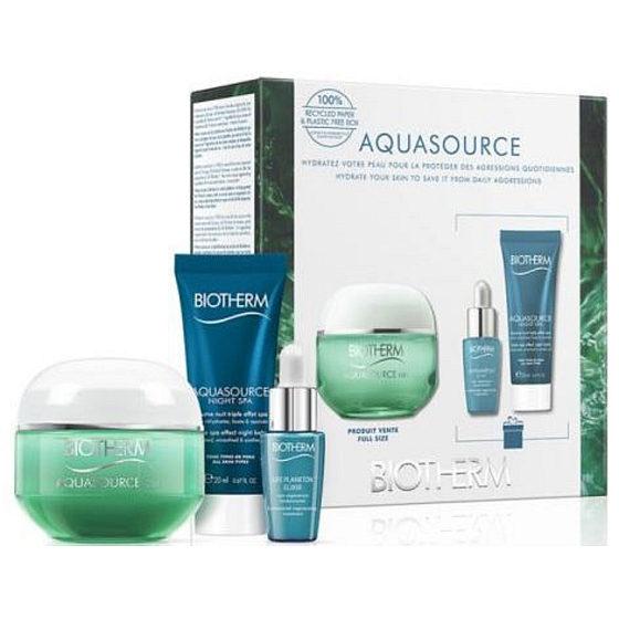 Biotherm Aquasource Night Spa noční pleťový krém 20 ml + Aquasource výživný hydratační krém pro normální až smíšenou pleť 50 ml + Life Plankton Elixir ochranné regenerační sérum 7 ml, kosmetická sada