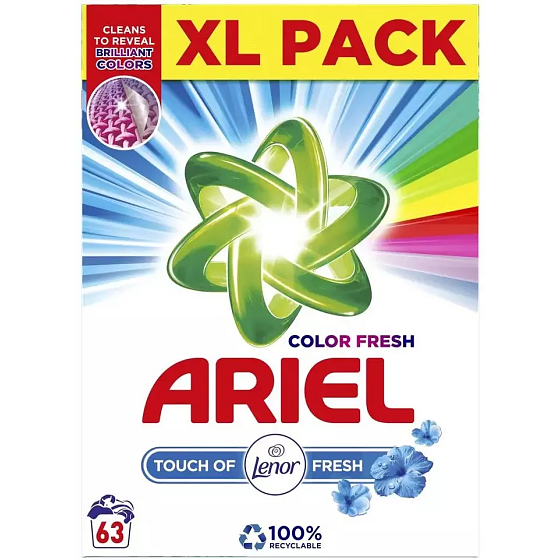 Ariel Fresh Touch of Lenor Fresh Color prací prášek na barevné prádlo krabice 63 dávek 4,725 kg