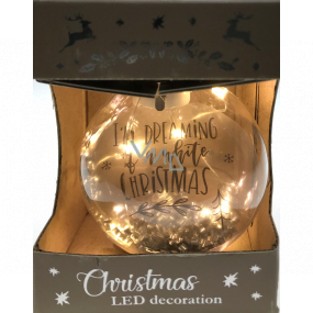Epee Stříbrná baňka zářivá ozdoba s LED - I'm Dreaming of a White Christmas na zavěšení 6 cm