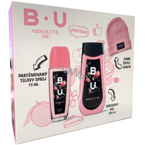 B.U. Absolute Me parfémovaný deodorant sklo 75 ml + sprchový gel 250 ml + čepice, kosmetická sada pro ženy