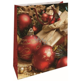 Nekupto Dárková papírová taška 32,5 x 26 x 13 cm Vánoční červené ozdoby