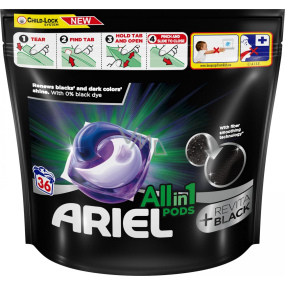 Ariel All in1 Pods Revitablack gelové kapsle pro černé a tmavé prádlo 36 kusů 766,8 g
