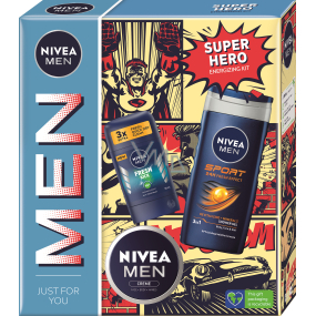 Nivea Men Super Hero Creme krém 75 ml + Fresh Kick antiperspirant stick 150 ml + Sport 3v1 sprchový gel a šampon na vlasy 250 ml, kosmetická sada pro muže