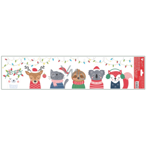 Okenní fólie vánoční barevná s glitrem Různá zvířátka 64 x 15 cm