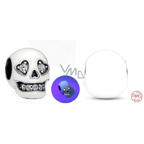 Charm Sterlingové stříbro 925 Třpytivá lebka,  zářící ve tmě modře, luminozní korálek na náramek Halloween