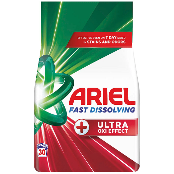 Ariel + Ultra Oxi Effect prací prášek na bílé i stálobarevné prádlo, 30 dávek, 1,65 kg