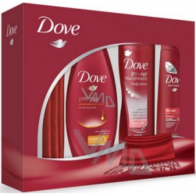 Dove Pro Age sprchový gel 250 ml + šampon 250 ml + tělové mléko 250 ml + pašmína, kosmetická sada