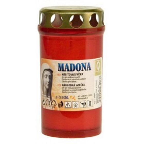 Madona Hřbitovní svíčka s víčkem lisovaná červená, hoří až 2 dny, 135 g