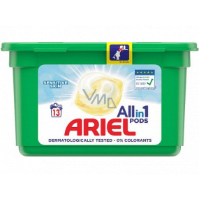 Ariel All in 1 Pods Sensitive Skin gelové kapsle na praní na dětské prádlo a pro citlivou pokožku 13 kusů 314,6 g